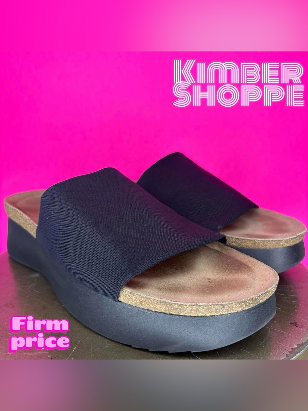 Munro Nalia Black Stretch Fabric Platform Slide Sandal US 10.5 UK 8.5
